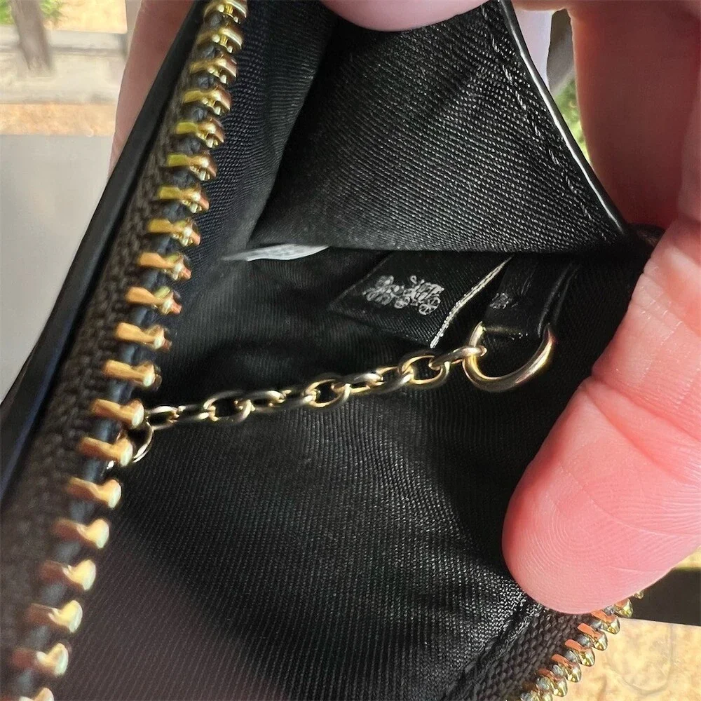 COACH Mini Skinny ID Case Cardholder Keychain Wallet Camo Print Gold Hardware